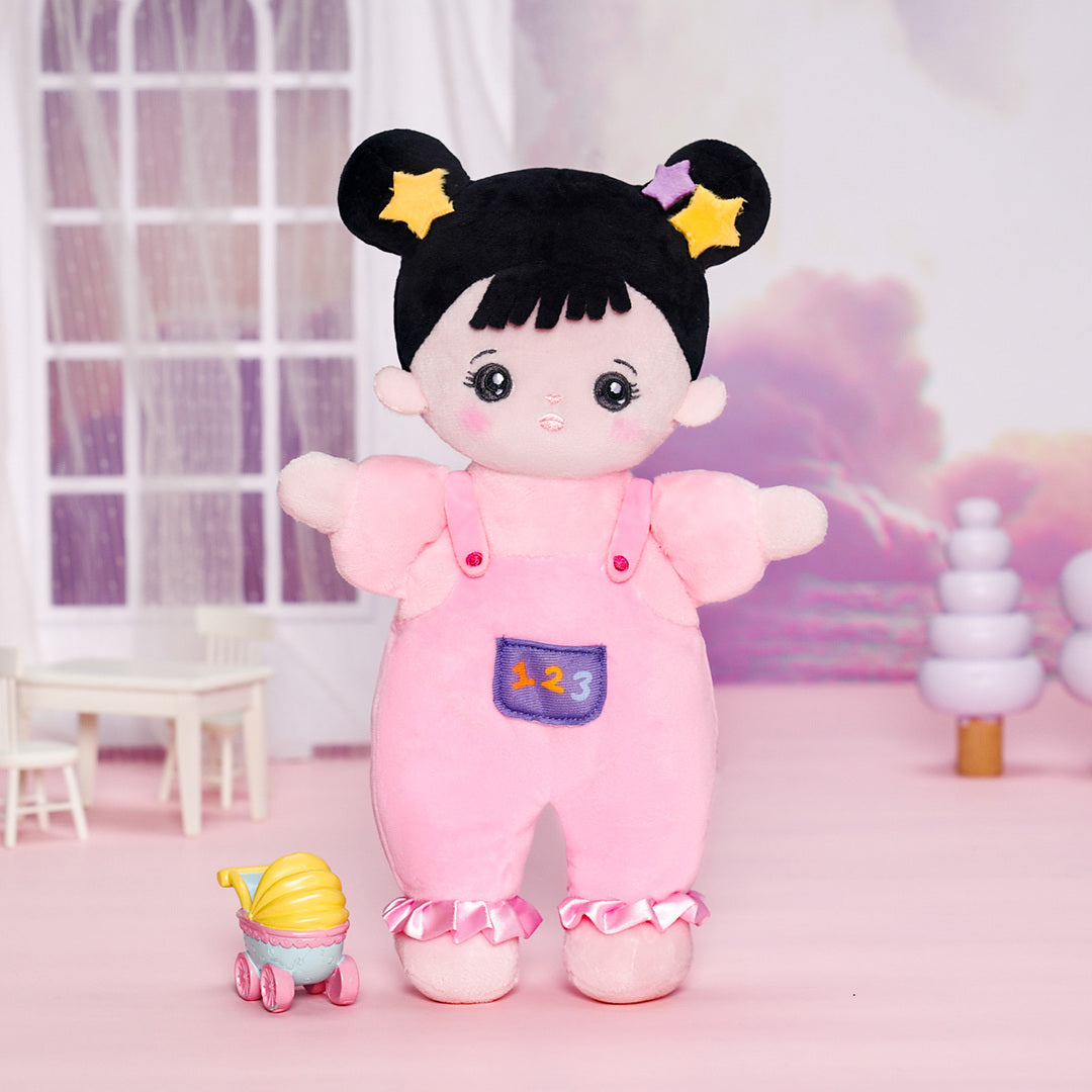 Mini Personnalisée Poupée en Peluche avec Yeux Ouverts dans Cheveux Noirs & Ensemble-cadeau