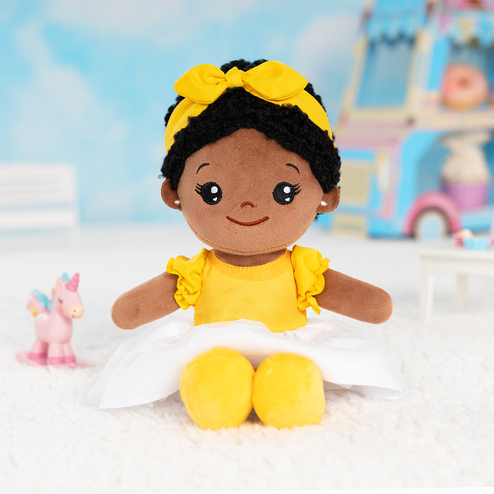 Teint Foncé Personnalisée Poupée en Peluche en Robe Jaune