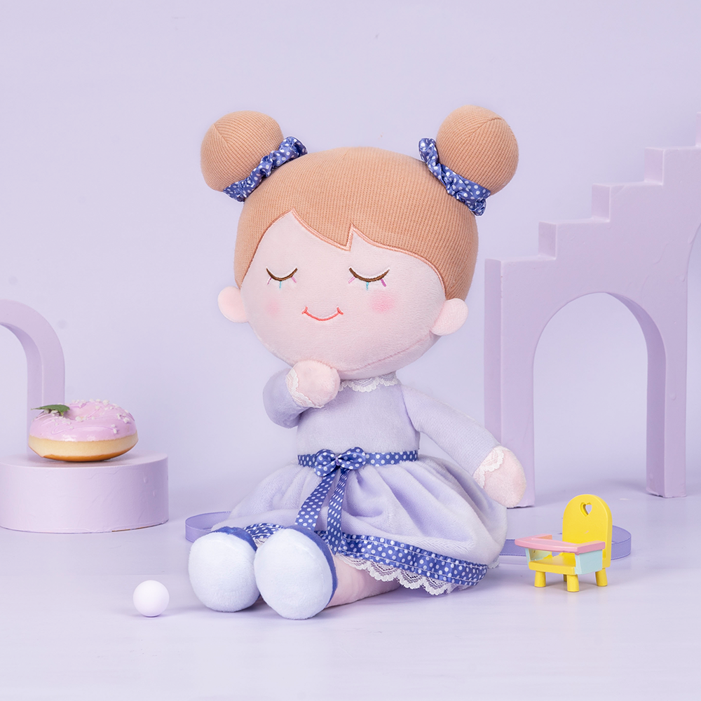 Personnalisée Poupée en Peluche avec Cils Arc-en-ciel en Robe Violet Clair