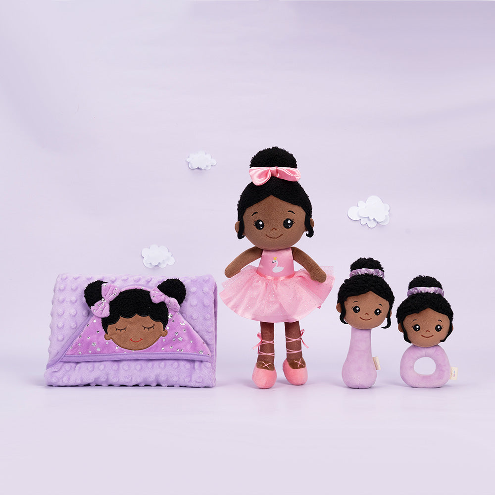 Teint Foncé Personnalisée Poupée en Peluche en Robe de Danse Rose