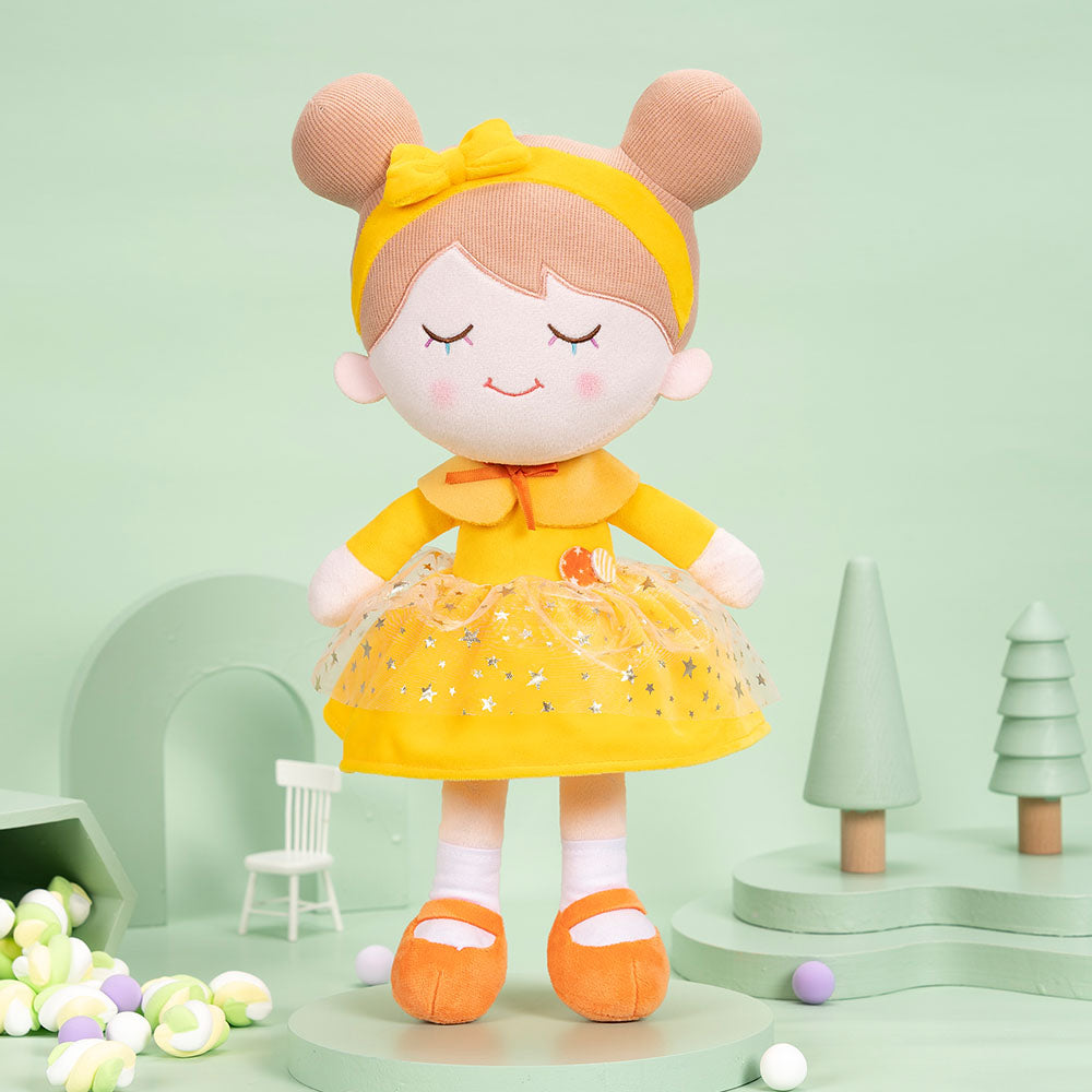 Personnalisée Poupée en Peluche avec Cils Arc-en-ciel en Robe Jaune