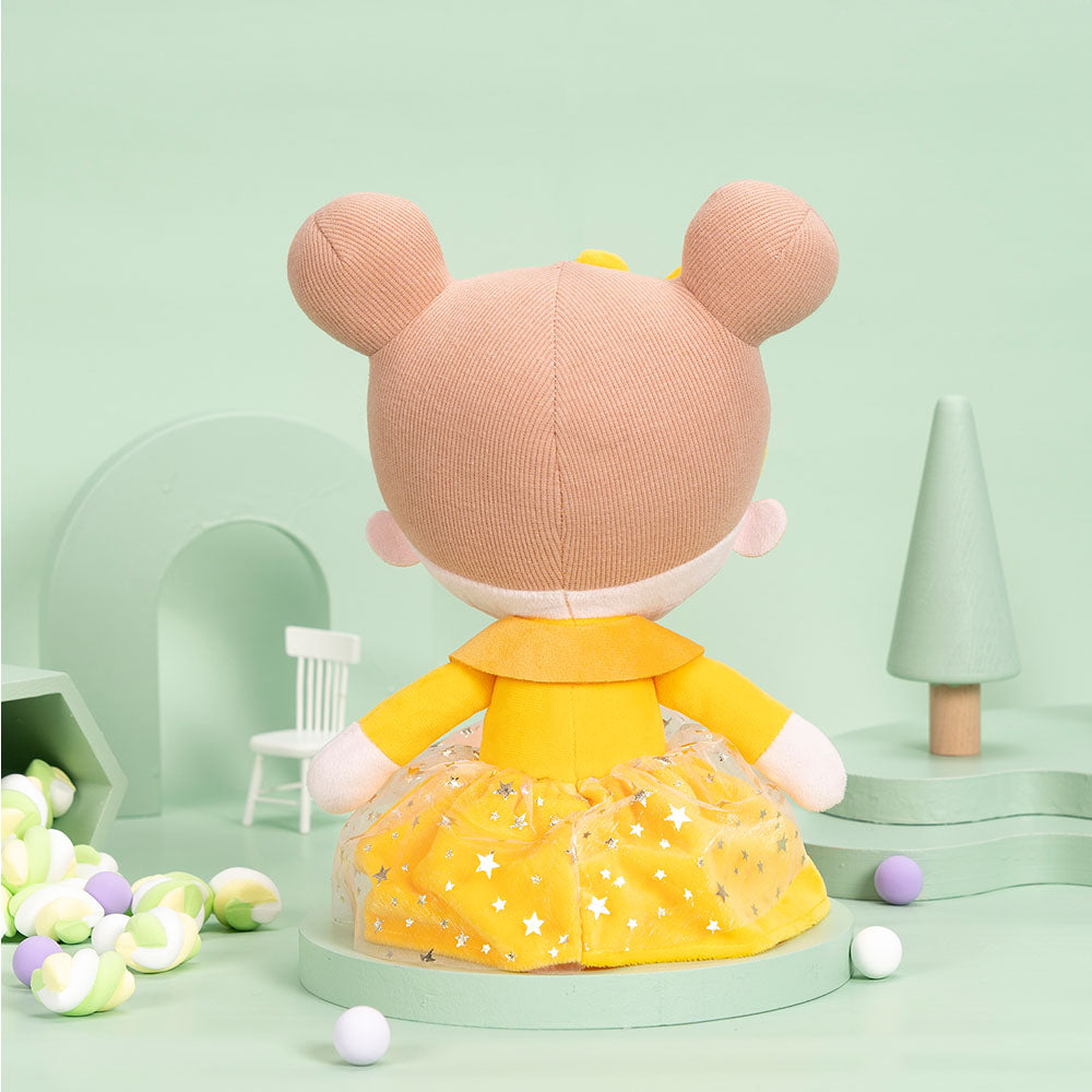 Personnalisée Poupée en Peluche avec Cils Arc-en-ciel en Robe Jaune
