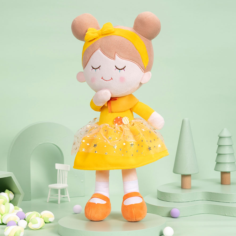 Personnalisée Poupée en Peluche avec Cils Arc-en-ciel en Robe Jaune