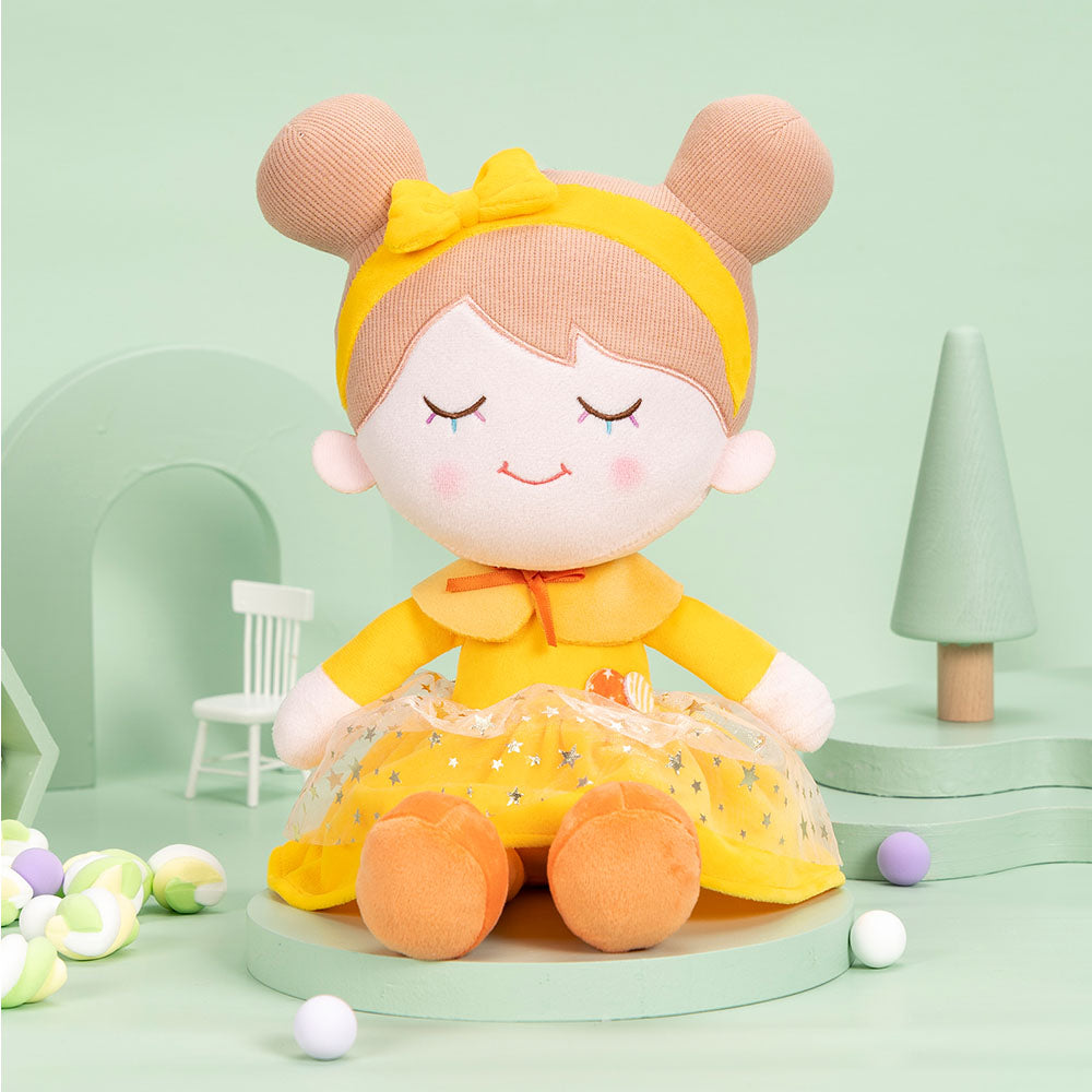 Personnalisée Poupée en Peluche avec Cils Arc-en-ciel en Robe Jaune