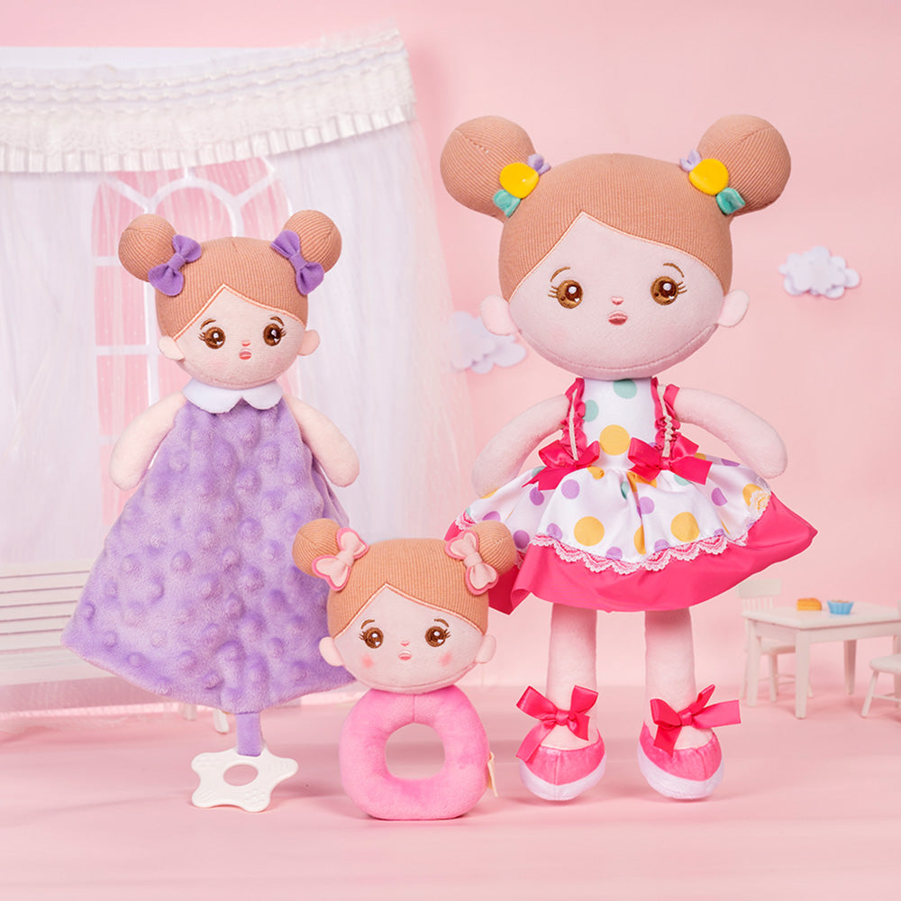 Poupée en Peluche Personnalisée avec Robe à Nœud Rose(Le Forfait est Plus Favorable)