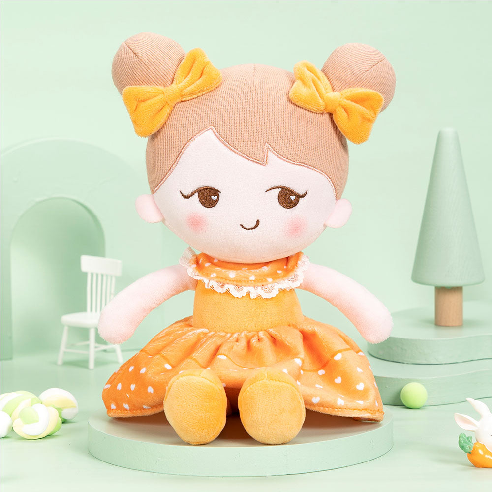 Personnalisée Poupée en Peluche avec Expression Coquine en Robe Orange