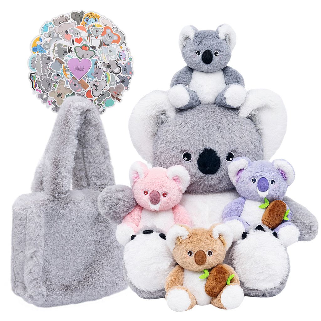 Ensemble de Jeu en Peluche de Famille Koalas avec 4 Bébés Coffrets Cadeaux pour Tout-petit