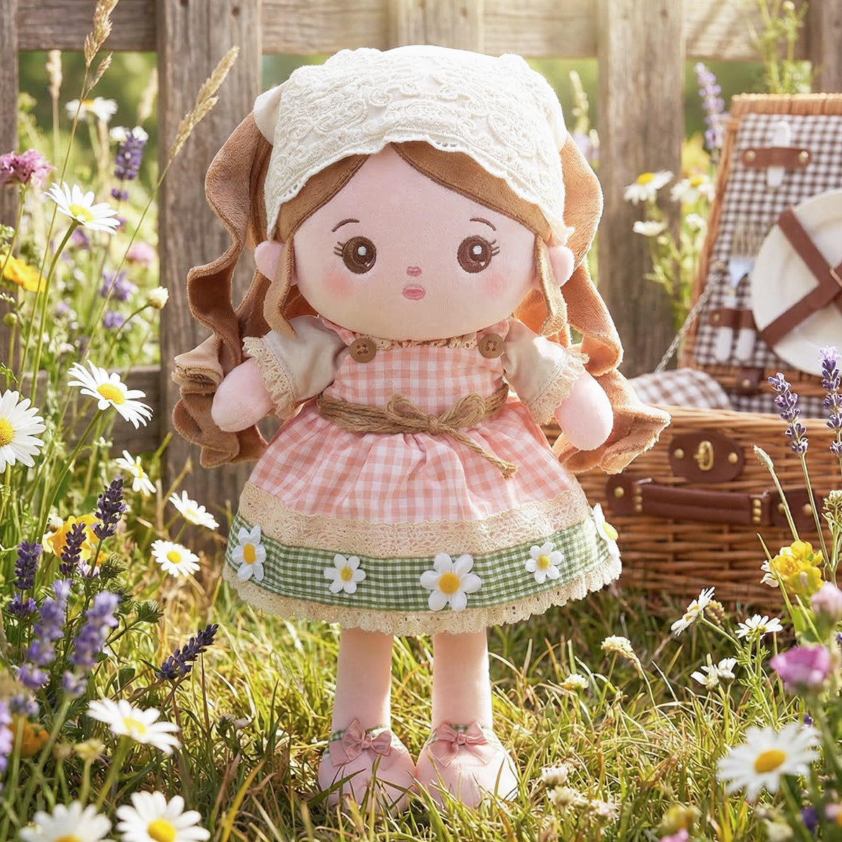 Poupée bébé en peluche personnalisée de style champêtre