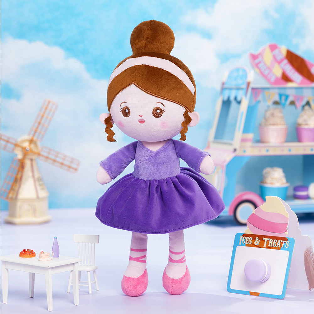 Personnalisée Poupée en Peluche avec Yeux Ouverts en Robe de Danse Violette