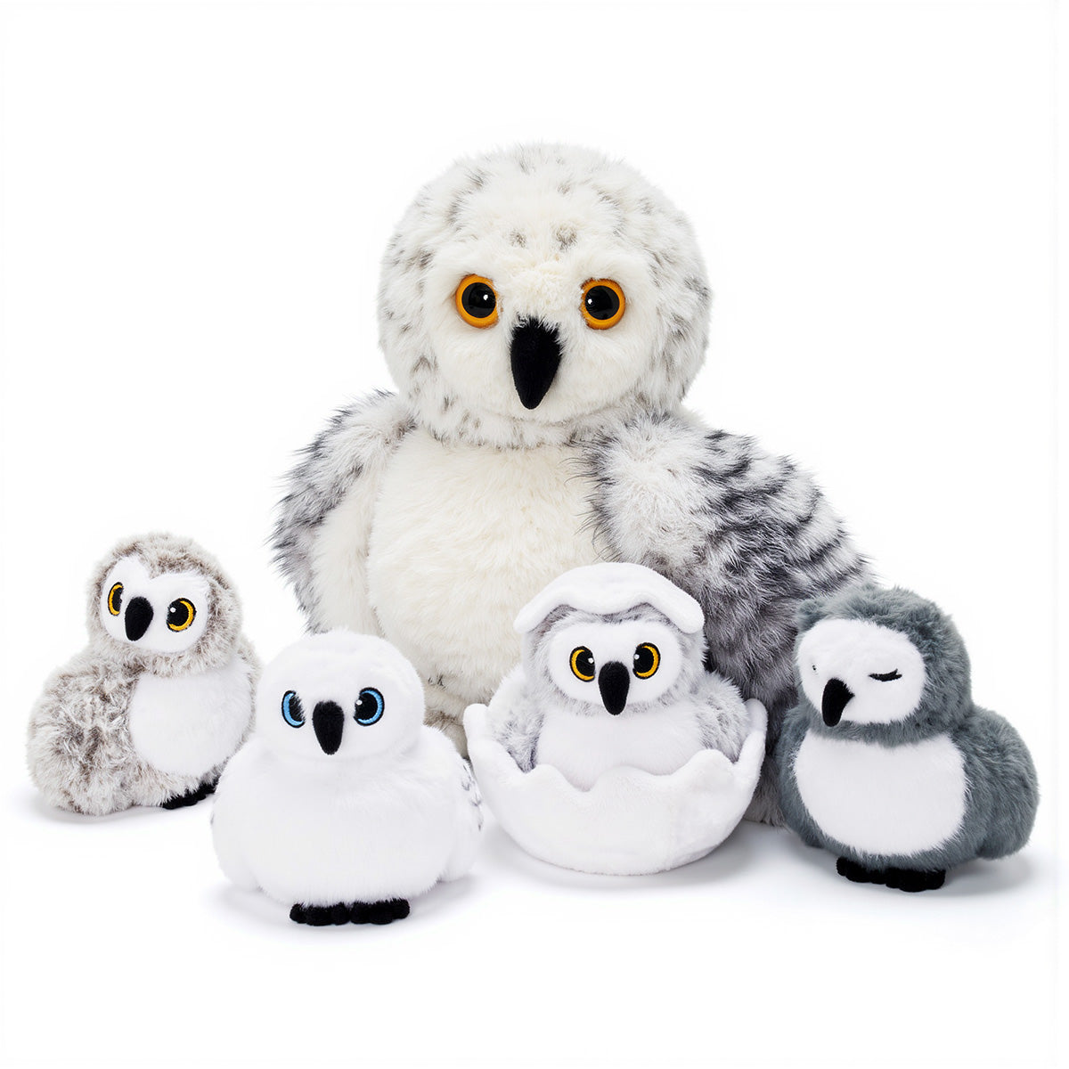 Peluches famille Hibou avec 4 bébés - Avec tête rotative