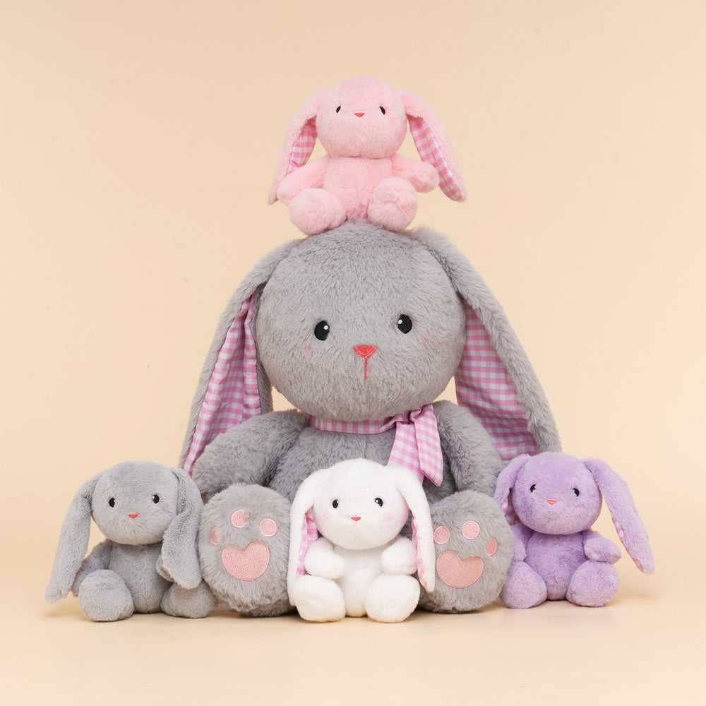 Ensemble de Jeu en Peluche de Famille Lapins avec 4 Bébés Coffrets Cadeaux pour Tout-petit