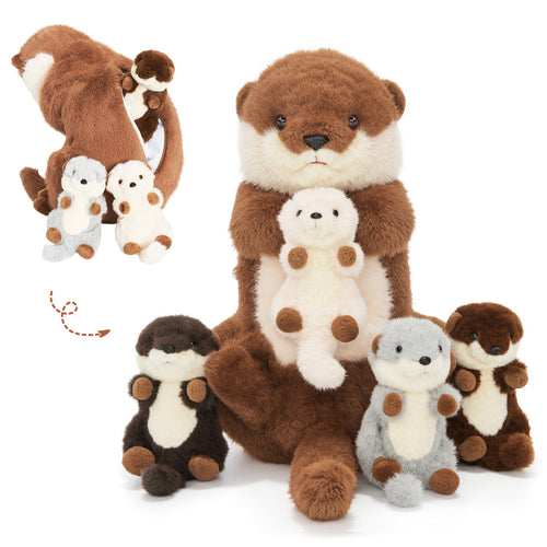 Peluches famille Loutre avec 4 bébés
