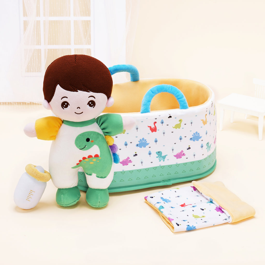Mini Poupée En Peluche Personnalisée Dinosaure à Peau Blanche Et Coffret Cadeau