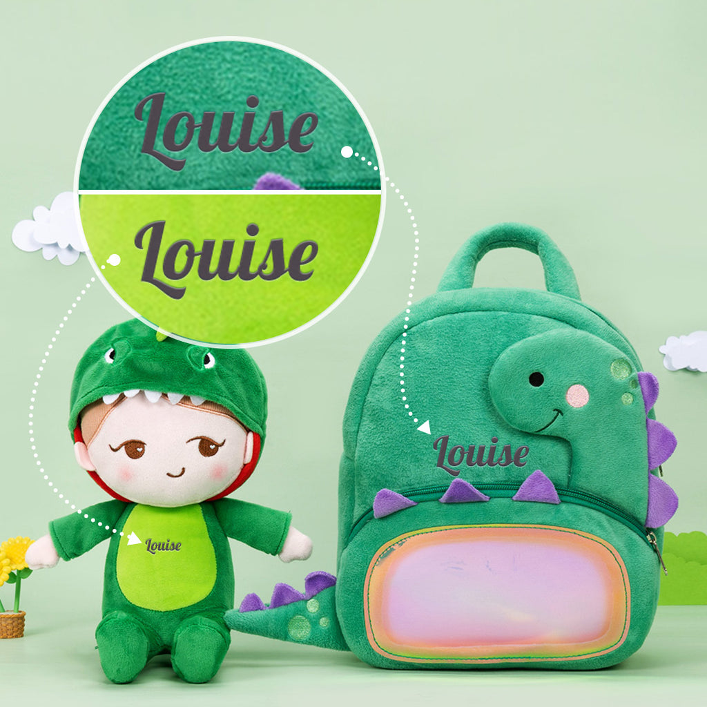 Personnalisée Poupée en Peluche avec Expression Coquine en Costume de Dinosaure