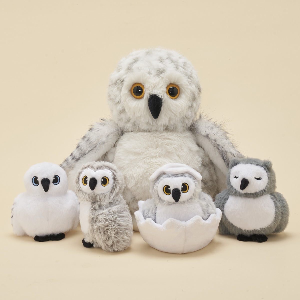 Peluches famille Hibou avec 4 bébés - Avec tête rotative