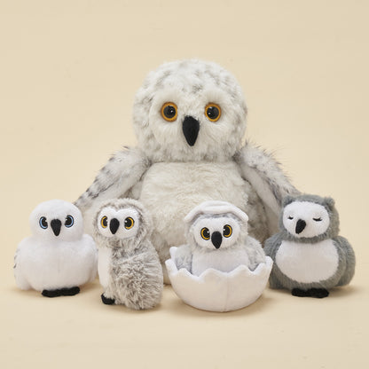 Peluches famille Hibou avec 4 bébés - Avec tête rotative