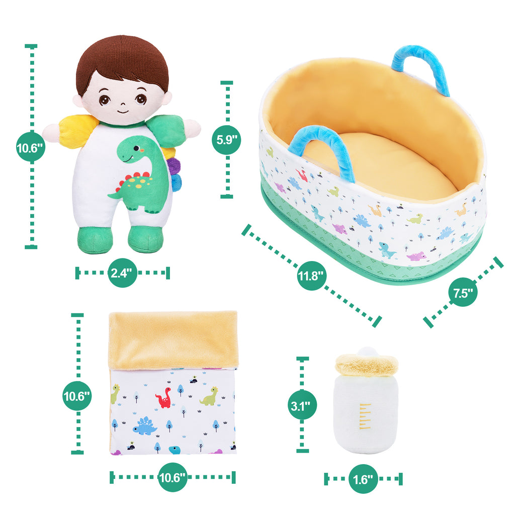 Mini Poupée En Peluche Personnalisée Dinosaure à Peau Blanche Et Coffret Cadeau