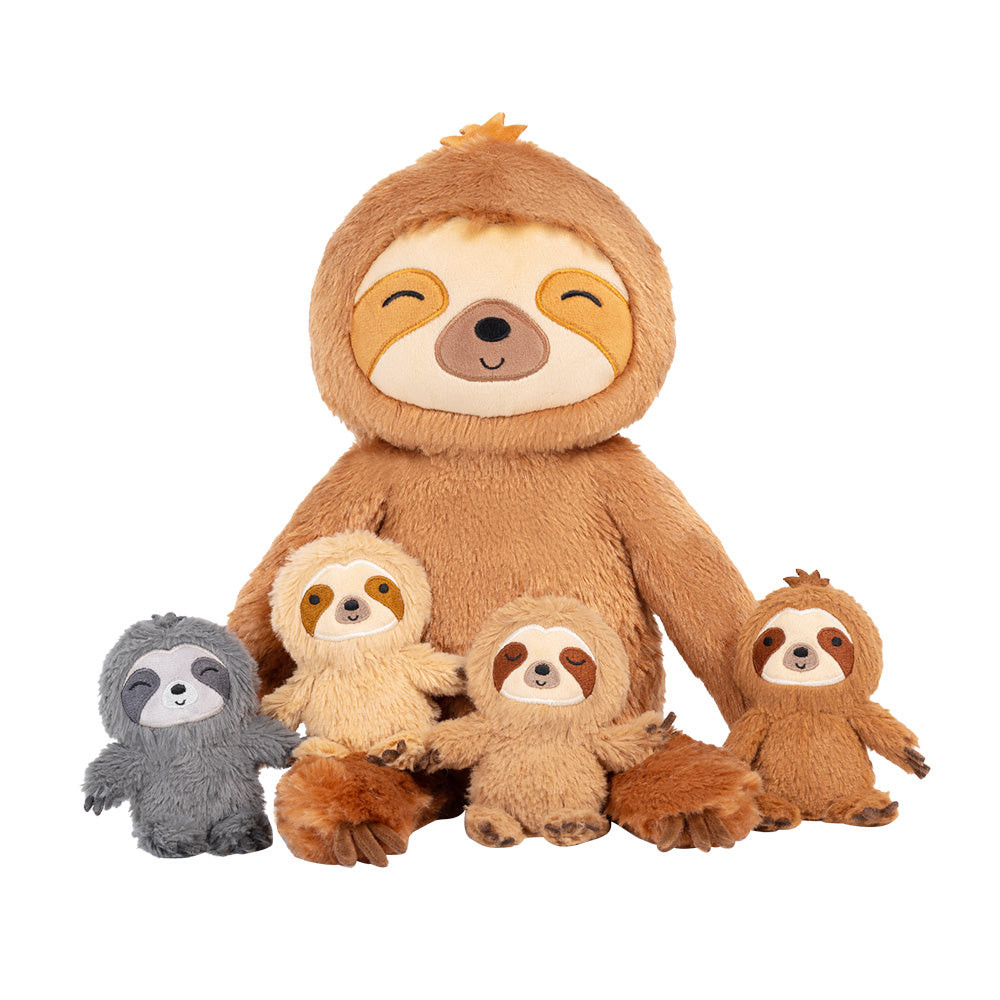 Ensemble de Jeu en Peluche de Famille Paresseux avec 4 Bébés Coffrets Cadeaux pour Tout-petit