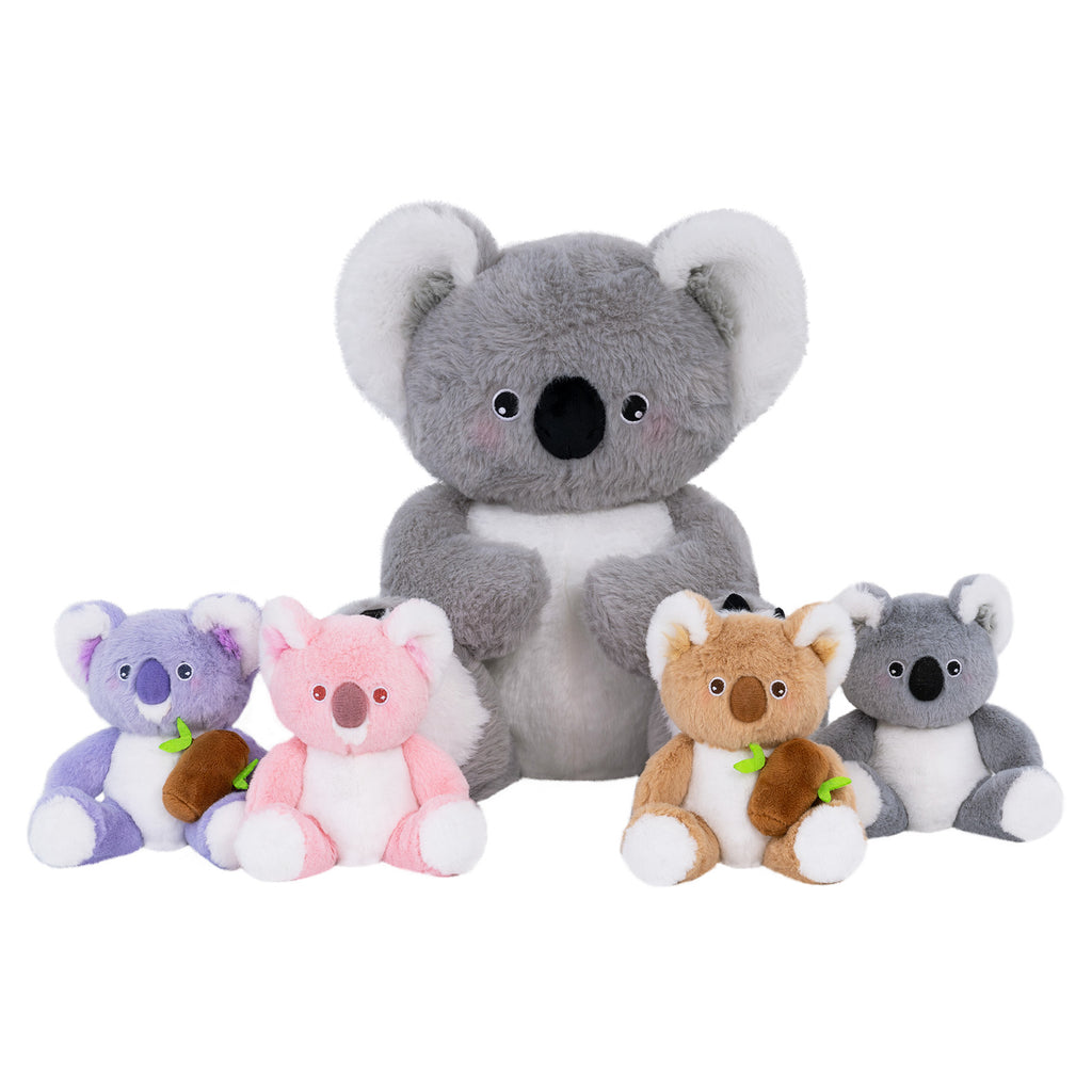 Ensemble de Jeu en Peluche de Famille Koalas avec 4 Bébés Coffrets Cadeaux pour Tout-petit