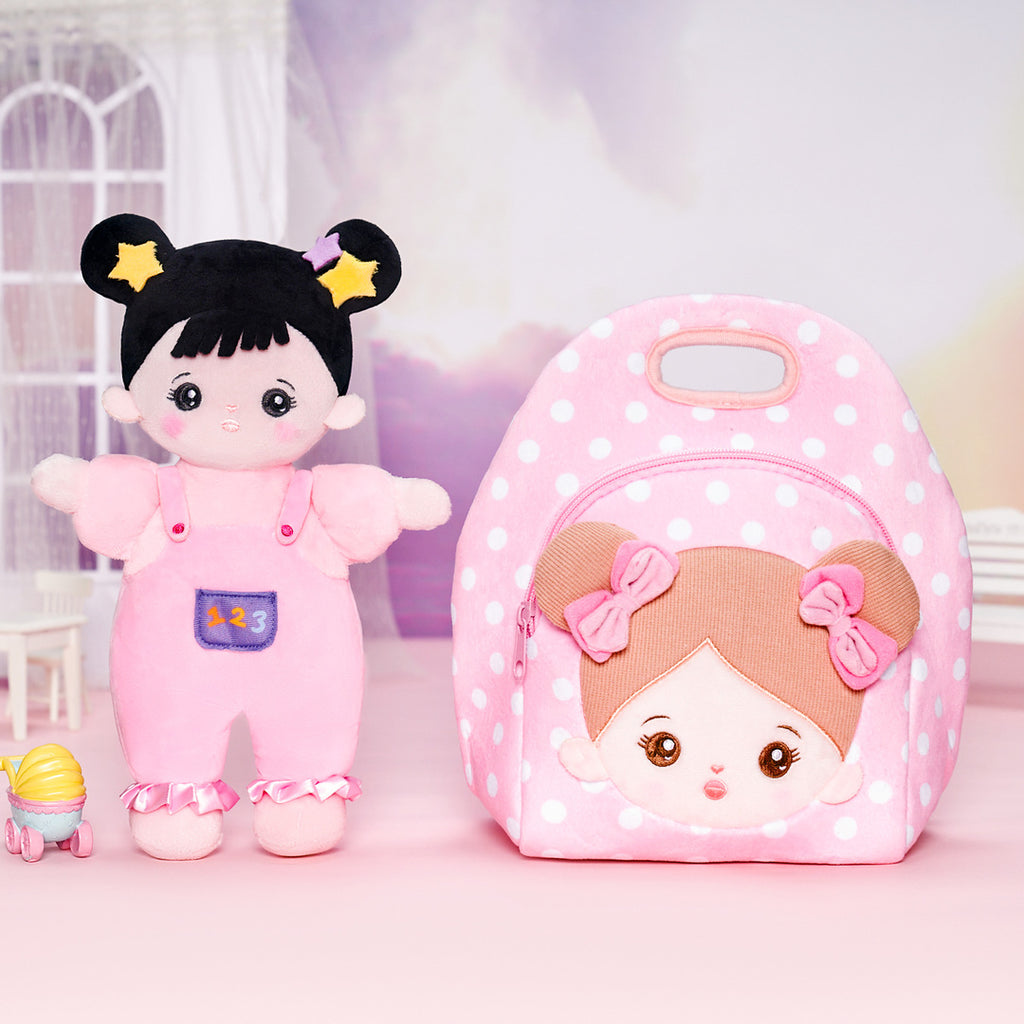 Mini Personnalisée Poupée en Peluche avec Yeux Ouverts aux Cheveux Noirs