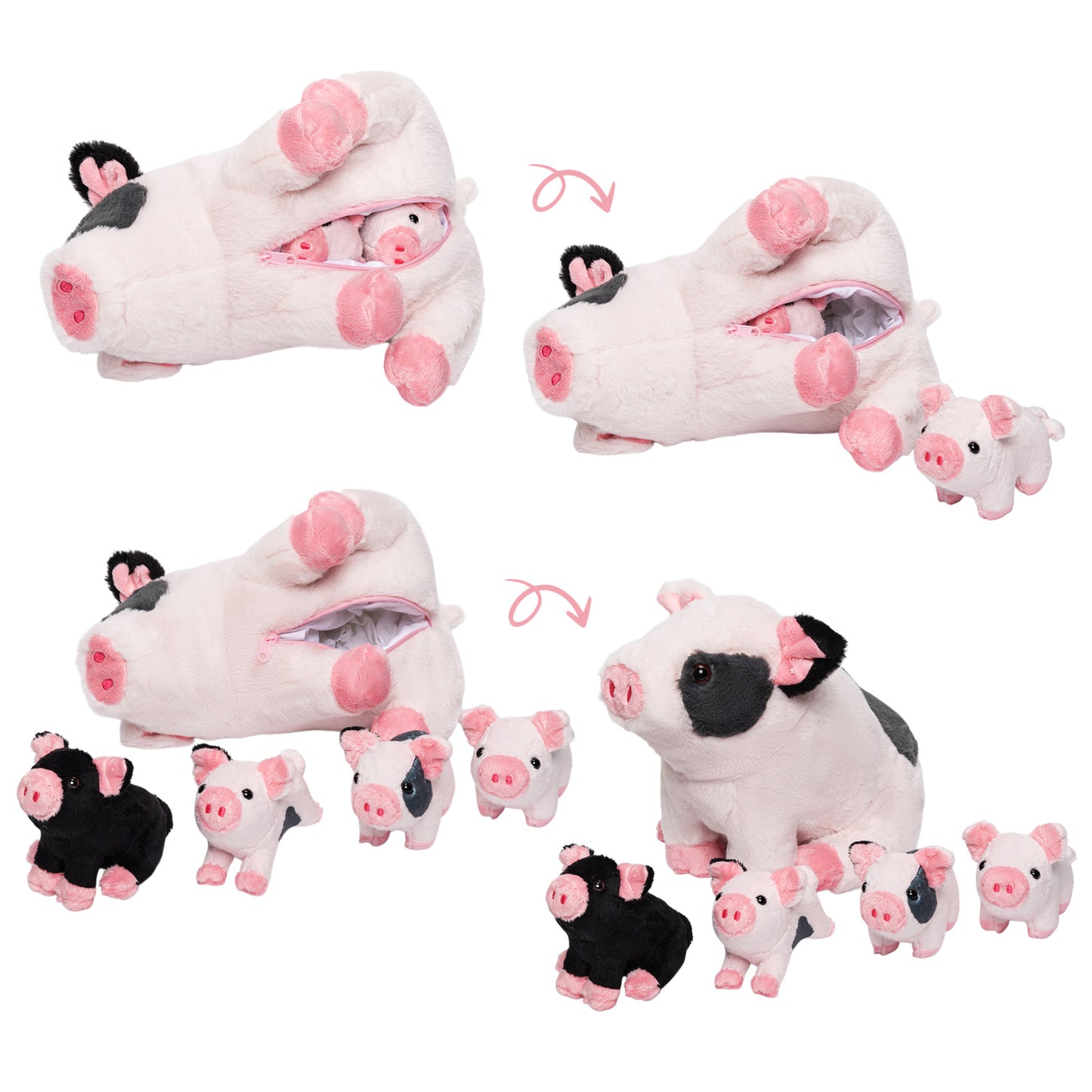 Peluche de La Famille des Cochons Tachetés, Qui Contient 4 Adorables Porcelets en Peluche