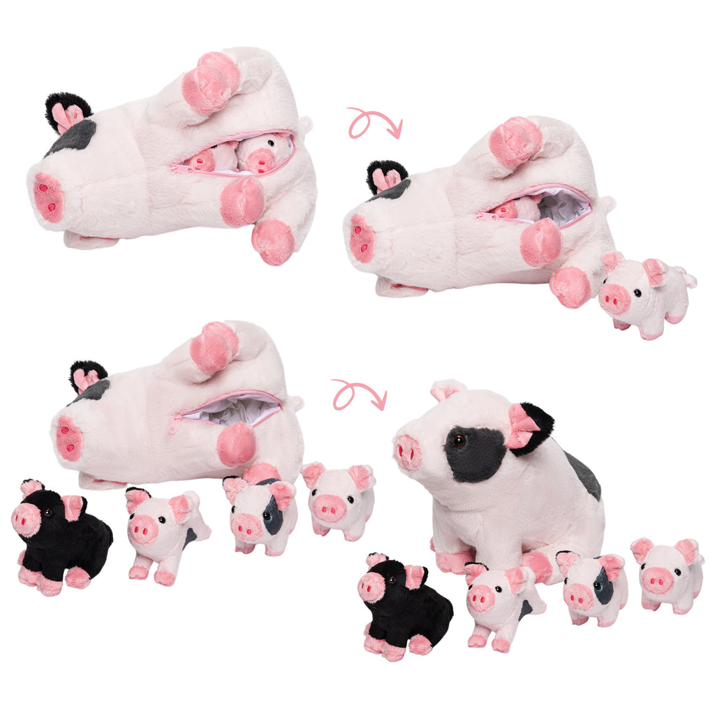 Peluche de La Famille des Cochons Tachetés, Qui Contient 4 Adorables Porcelets en Peluche
