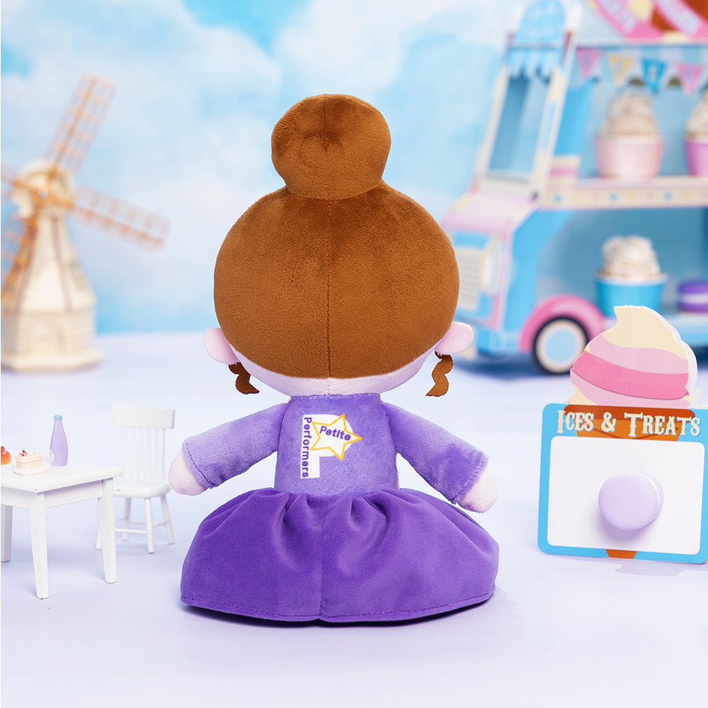 Personnalisée Poupée en Peluche avec Yeux Ouverts en Robe de Danse Violette