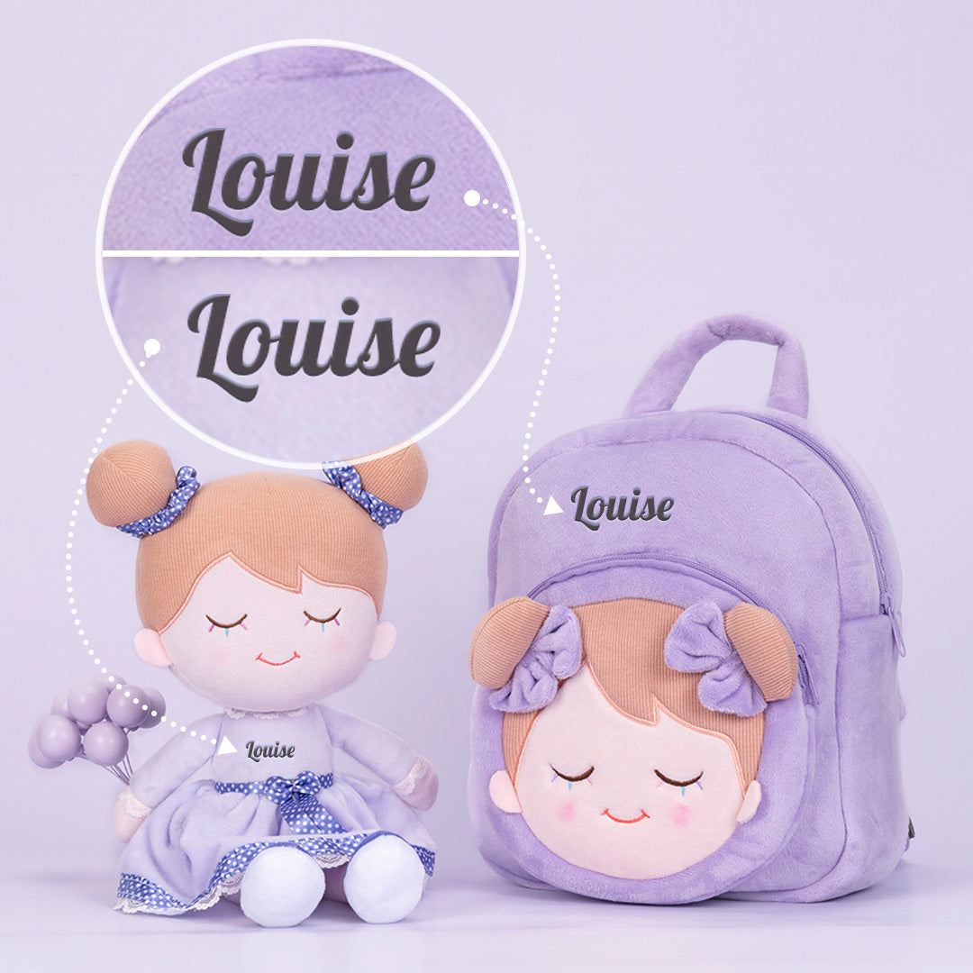 Personnalisée Poupée en Peluche avec Cils Arc-en-ciel en Robe Violet Clair