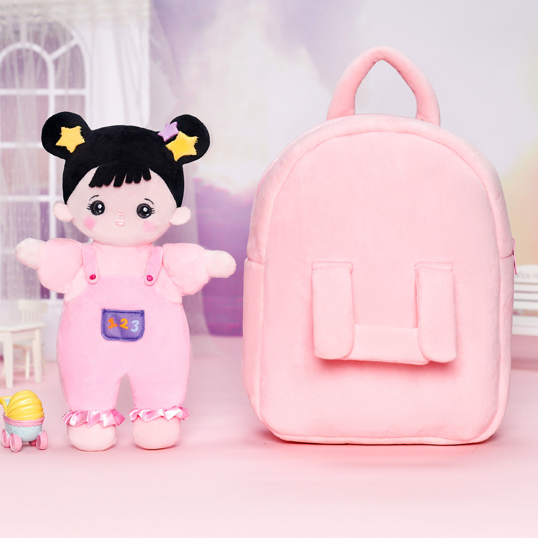 Mini Personnalisée Poupée en Peluche avec Yeux Ouverts aux Cheveux Noirs