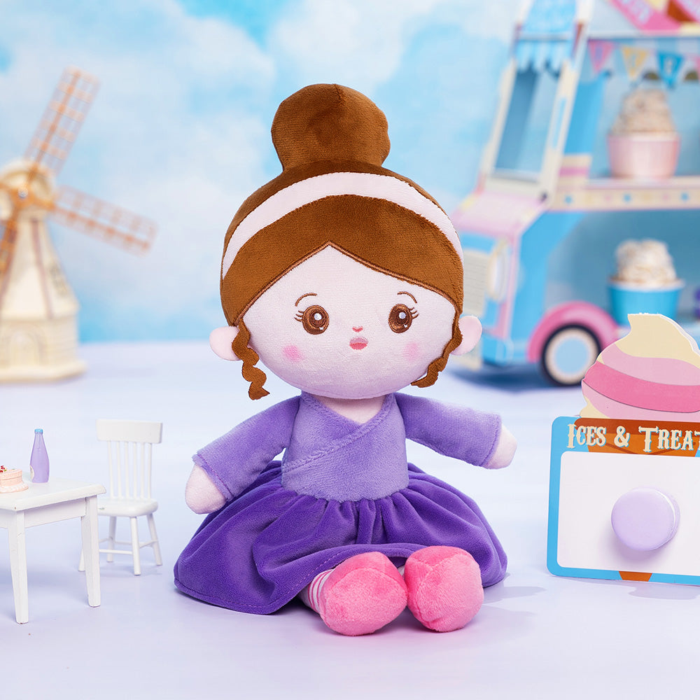 Personnalisée Poupée en Peluche avec Yeux Ouverts en Robe de Danse Violette