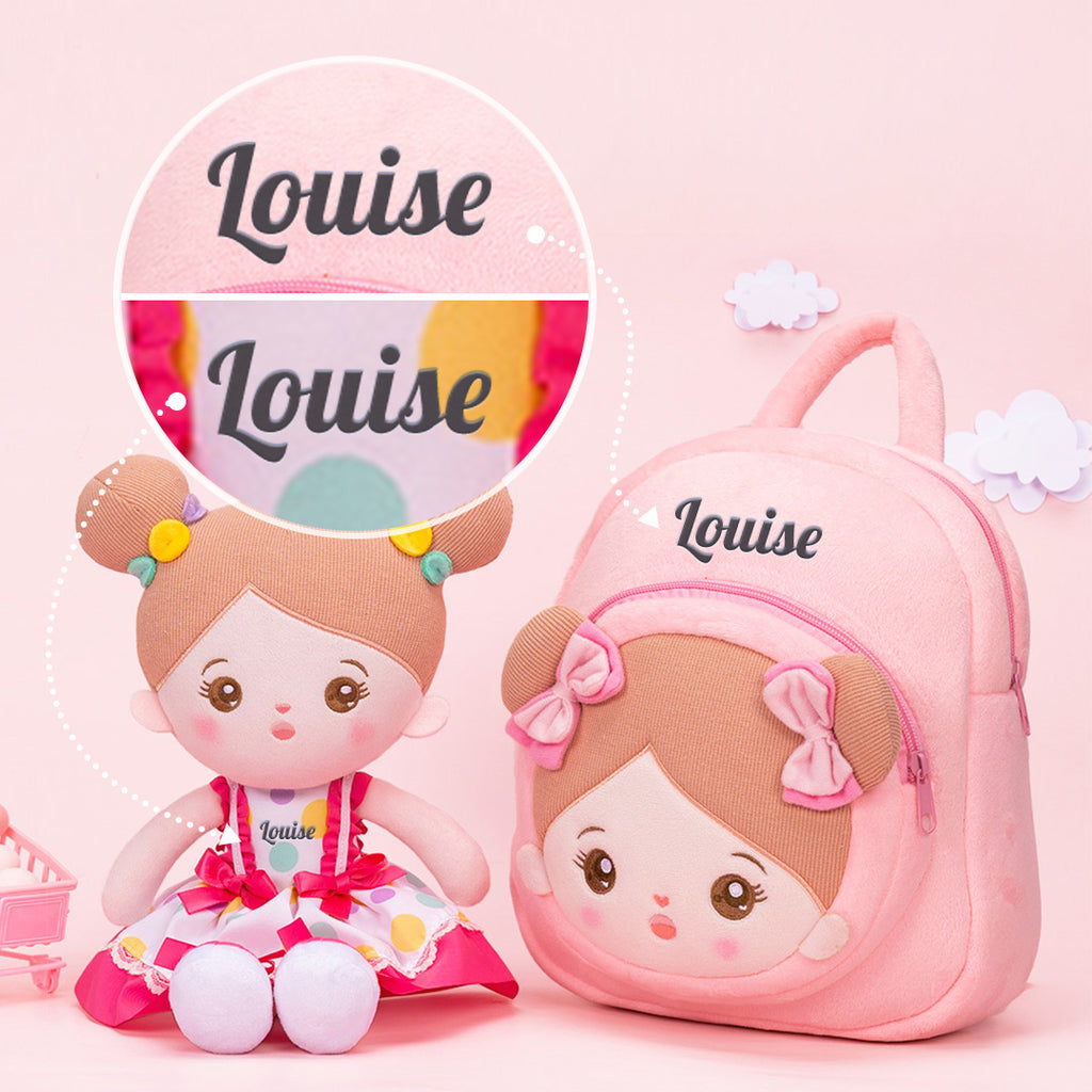 Personnalisée Poupée en Peluche avec Yeux Ouverts en Robe Noeud Rose