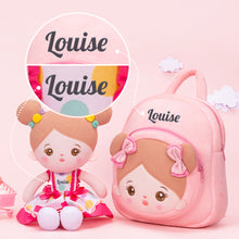 Charger l&#39;image dans la galerie, Personnalisée Poupée en Peluche avec Yeux Ouverts en Robe Noeud Rose