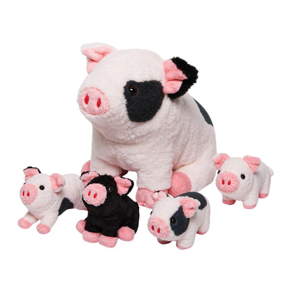 Peluche de La Famille des Cochons Tachetés, Qui Contient 4 Adorables Porcelets en Peluche