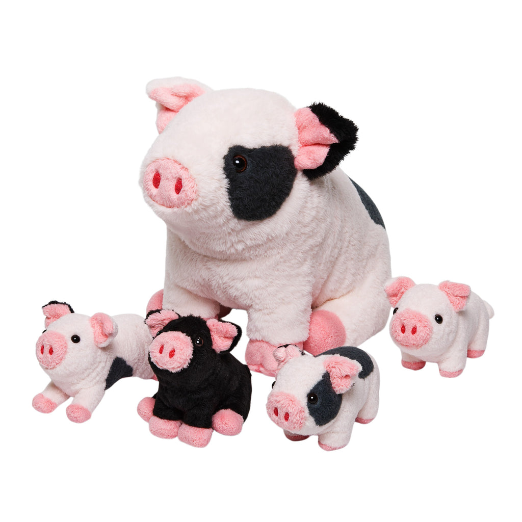 Peluche de La Famille des Cochons Tachetés, Qui Contient 4 Adorables Porcelets en Peluche