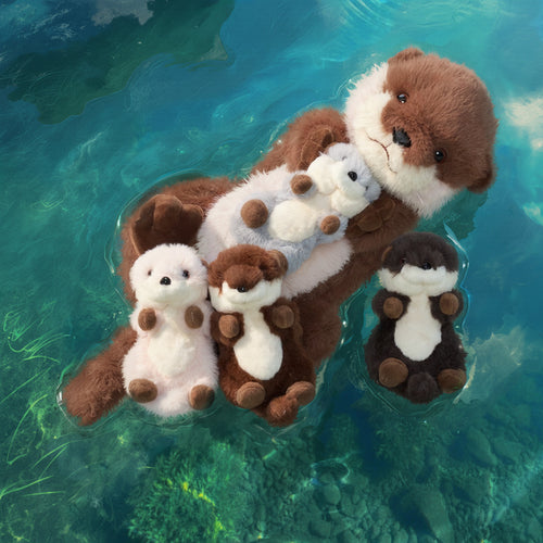 Peluches famille Loutre avec 4 bébés