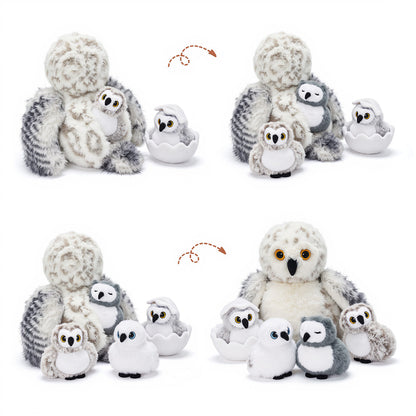 Peluches famille Hibou avec 4 bébés - Avec tête rotative