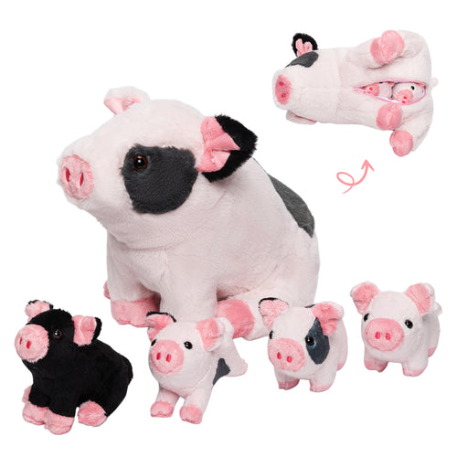 Peluche de La Famille des Cochons Tachetés, Qui Contient 4 Adorables Porcelets en Peluche