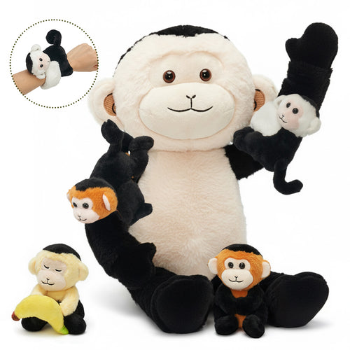 Peluche singe capucin avec 4 bébés