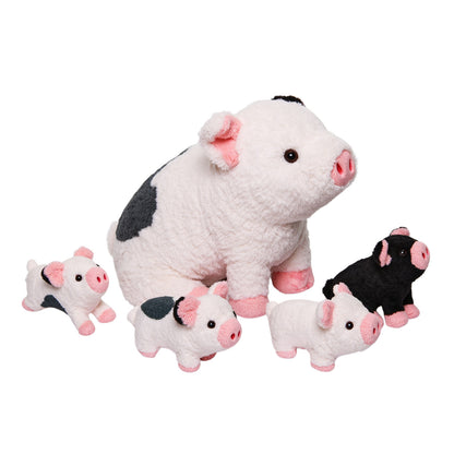 Peluche de La Famille des Cochons Tachetés, Qui Contient 4 Adorables Porcelets en Peluche