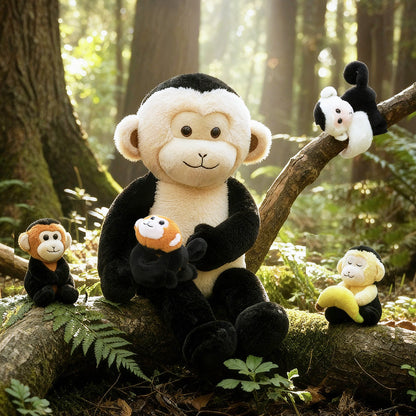 Peluche singe capucin avec 4 bébés