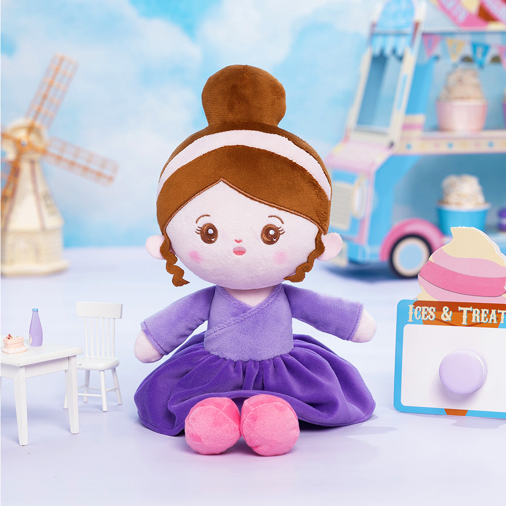 Personnalisée Poupée en Peluche avec Yeux Ouverts en Robe de Danse Violette