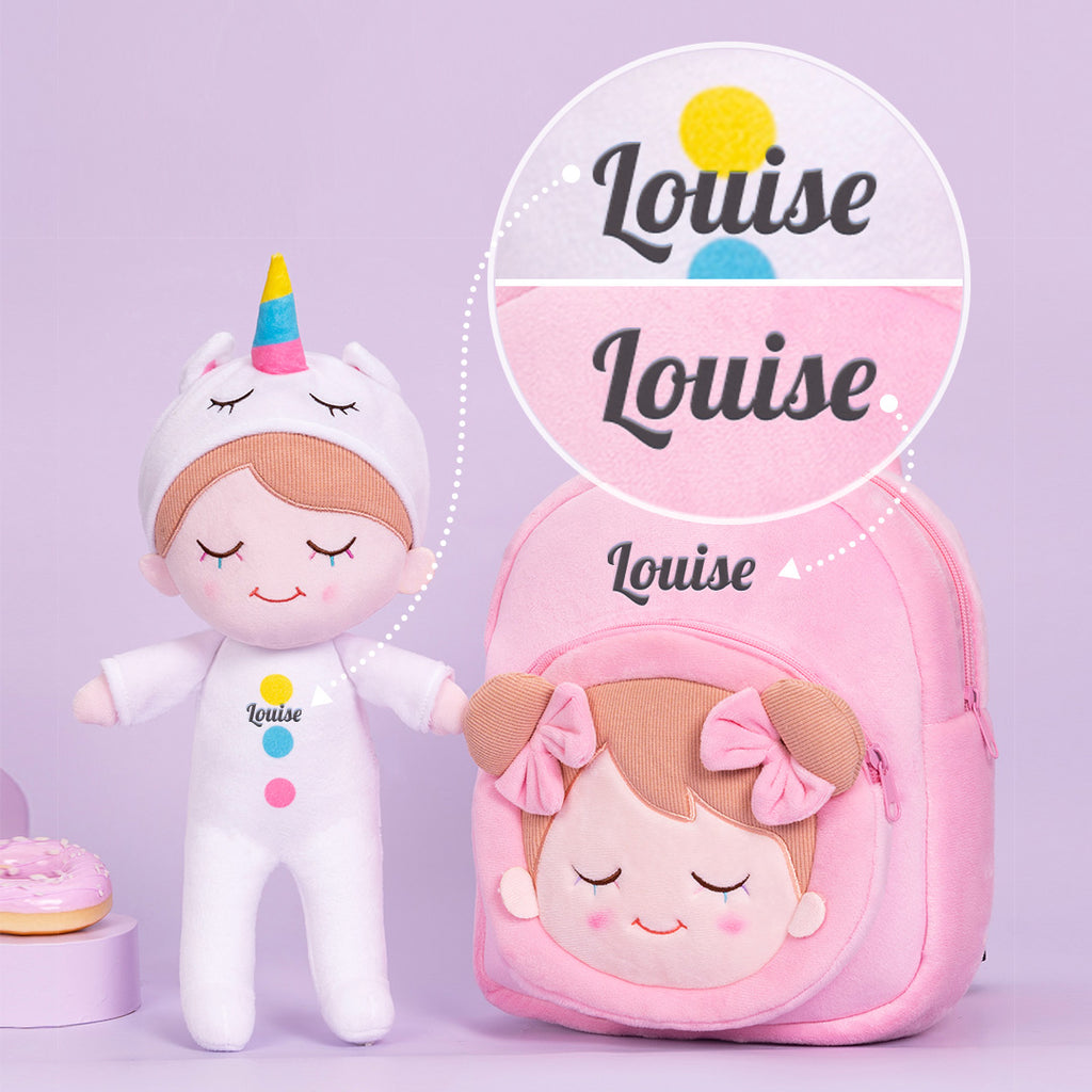 Personnalisée Poupée en Peluche avec Cils Arc-en-ciel en Pyjama de Licorne