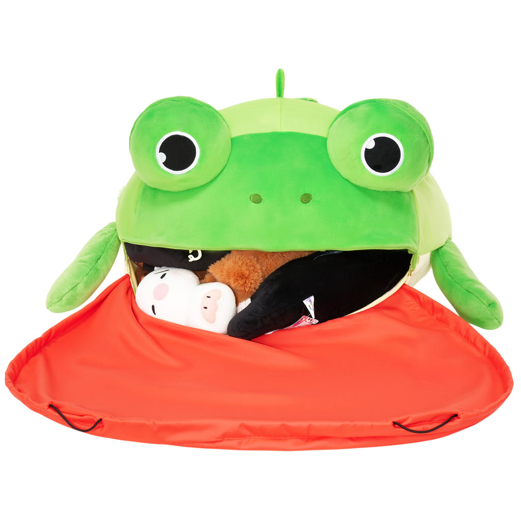 Sac de rangement pour jouets en forme de grenouille avec tapis de jeu qui tire la langue