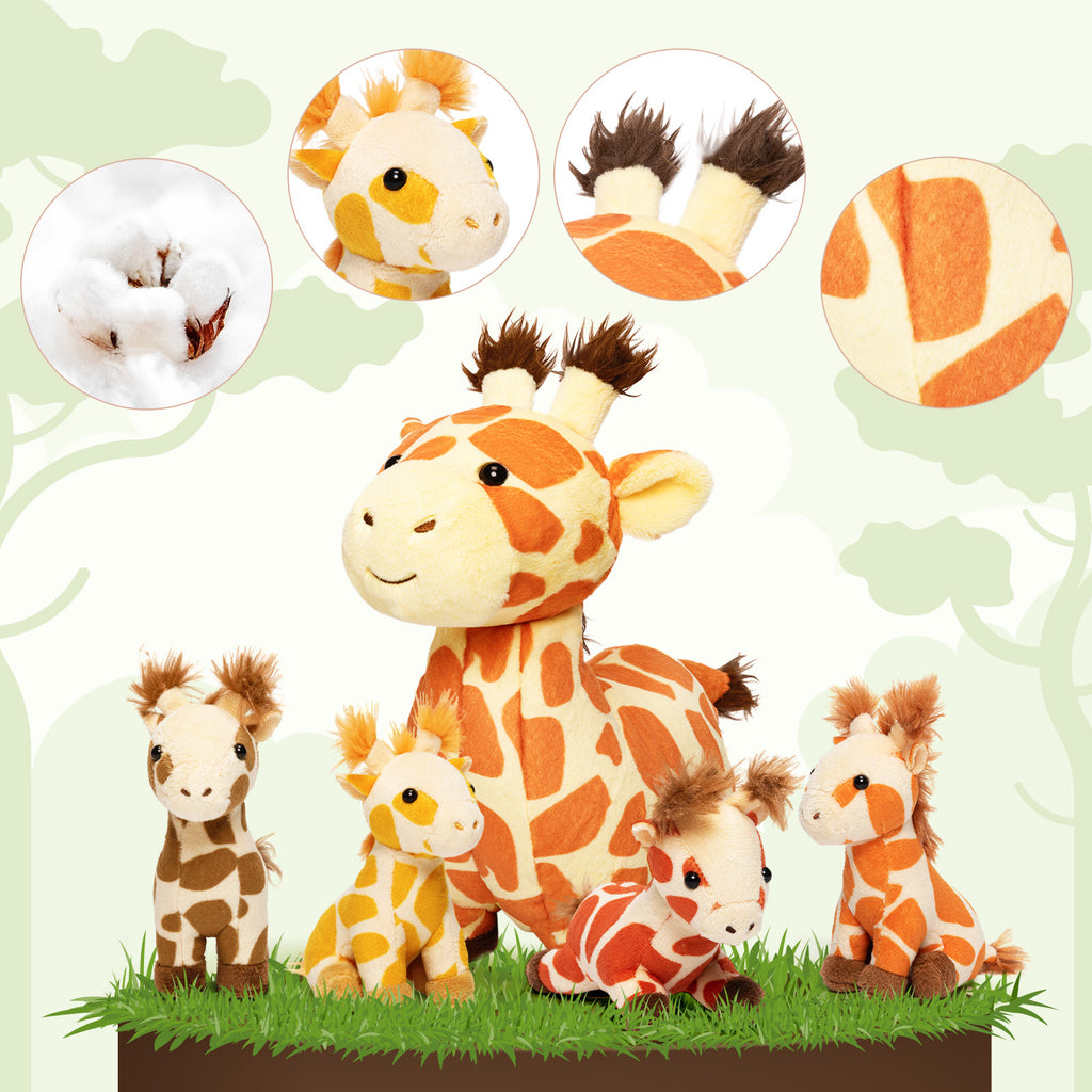 Ensemble de Jouets en Peluche Famille Girafe avec Coffret Cadeau 4 Pièces pour Bébé et Tout-petit