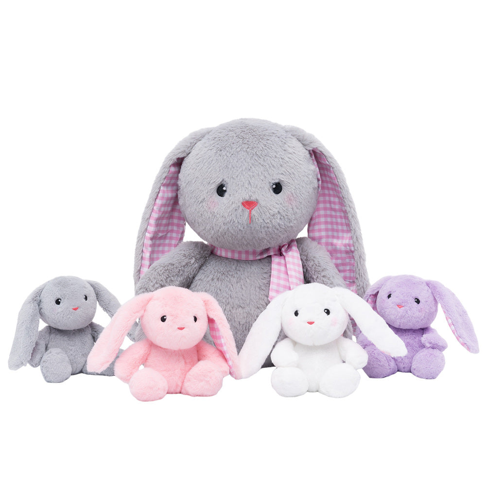 Ensemble de Jeu en Peluche de Famille Lapins avec 4 Bébés Coffrets Cadeaux pour Tout-petit