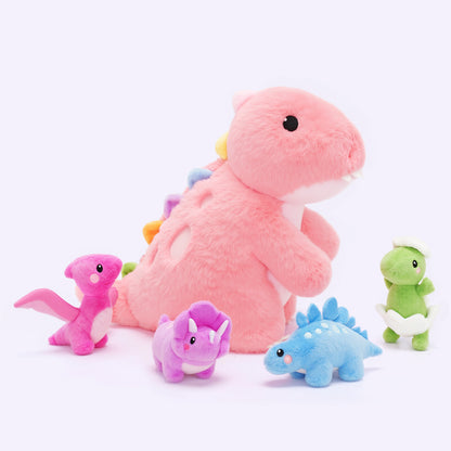 Peluche de la Famille des Dinosaures avec 4 Bébés Dinosaures,Comme Sac à Bandoulière