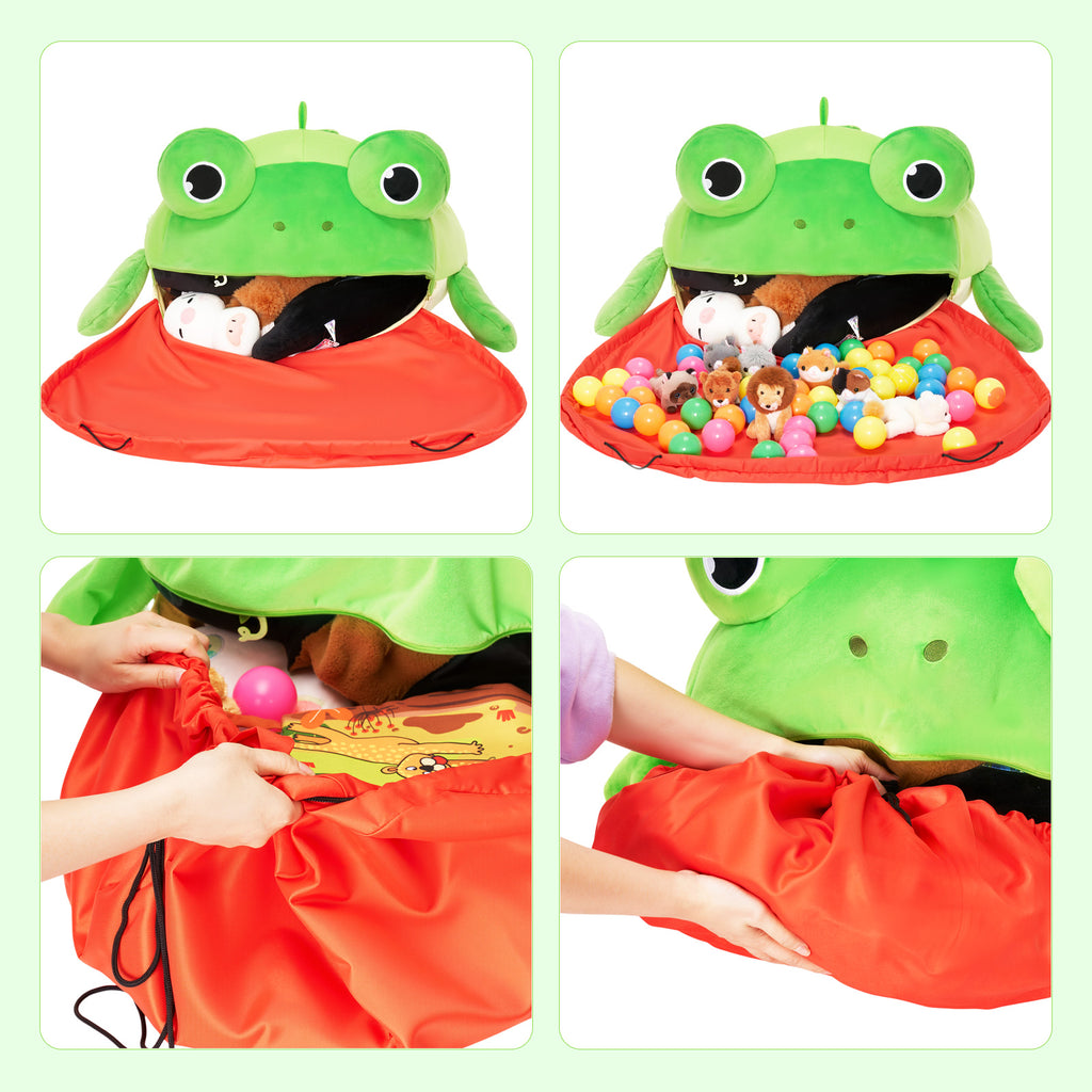 Sac de rangement pour jouets en forme de grenouille avec tapis de jeu qui tire la langue