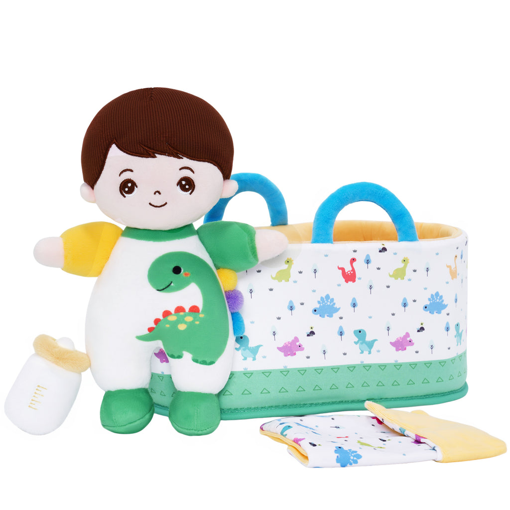 Mini Poupée En Peluche Personnalisée Dinosaure à Peau Blanche Et Coffret Cadeau