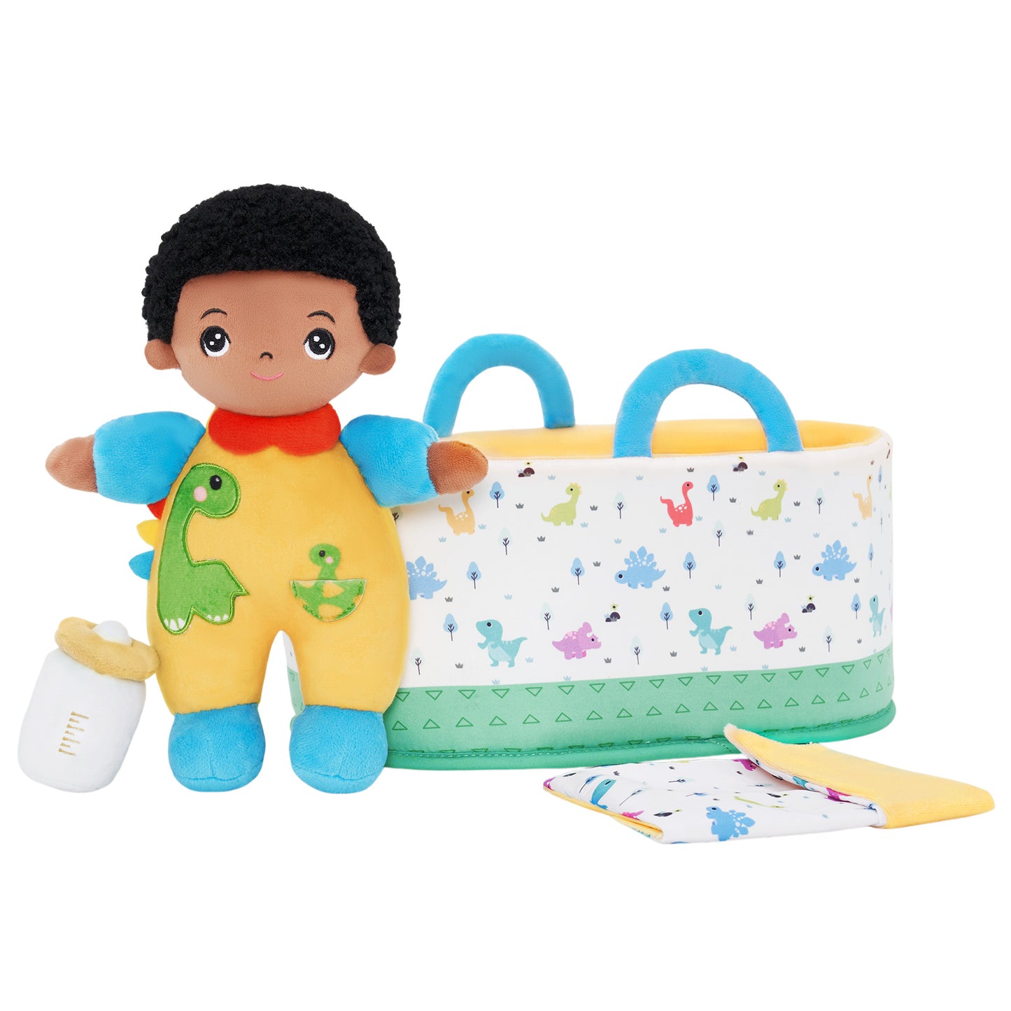 Mini Poupée En Peluche Personnalisée Dinosaure à Peau Foncée Et Coffret Cadeau