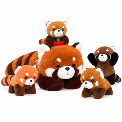 Famille Panda Roux en Peluche avec 4 Bébés